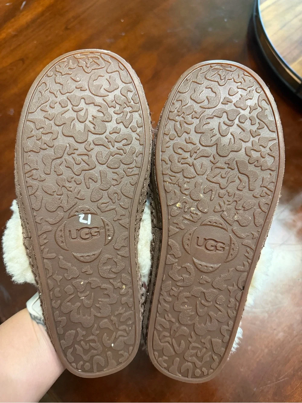 UGG Shearling-Lined Slip-On Slippers in Chestnut and Cream